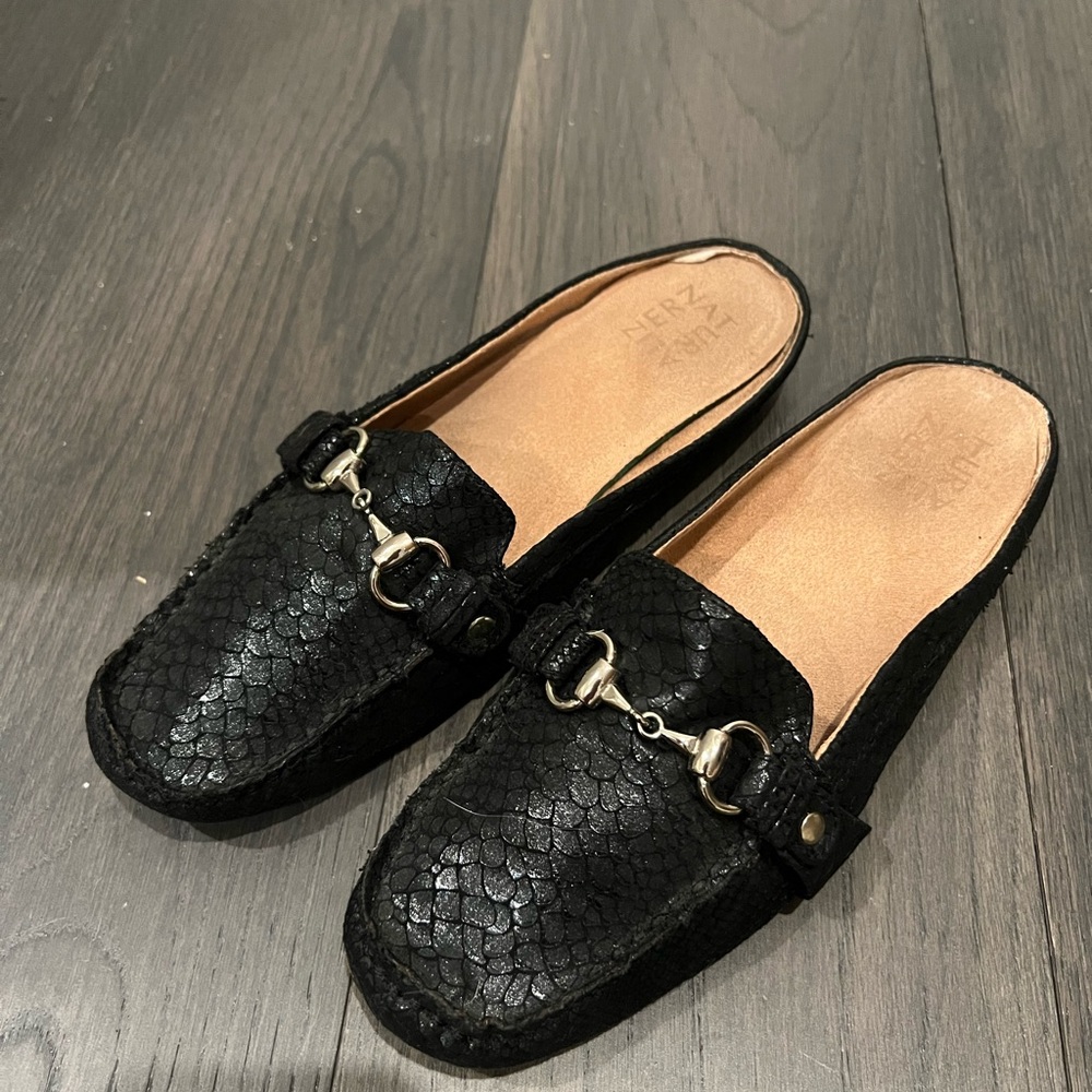 Black Textured Horsebit Slip-On Loafers